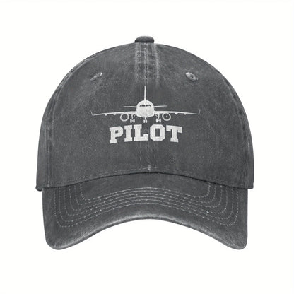 Pilot Airplane Washed Denim Baseball Cap