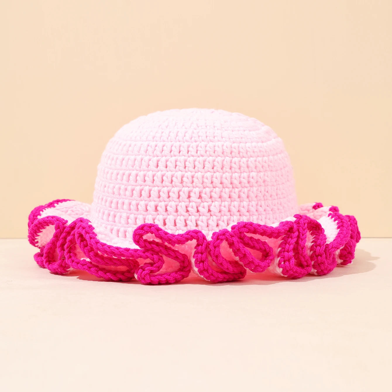 Women Multi Color Crochet Ruffle Fisherman Hat