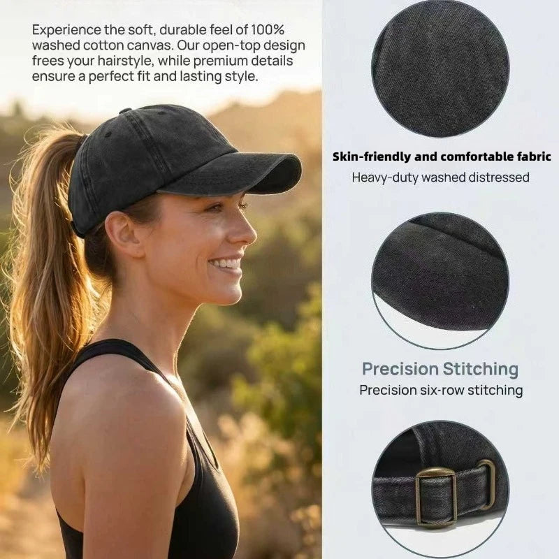 1pc Retro Washed Backless Baseball Cap For Women Summer Outdoor Sports Ponytails Stylish And Versatile Sun Hat For Daily Wear