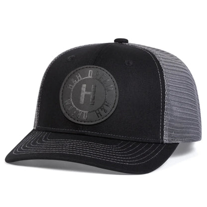 H Round Leather Patch Adjustable Mesh  Snapback Cap