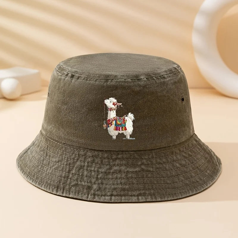 White Alpaca Printed Bucket Hat