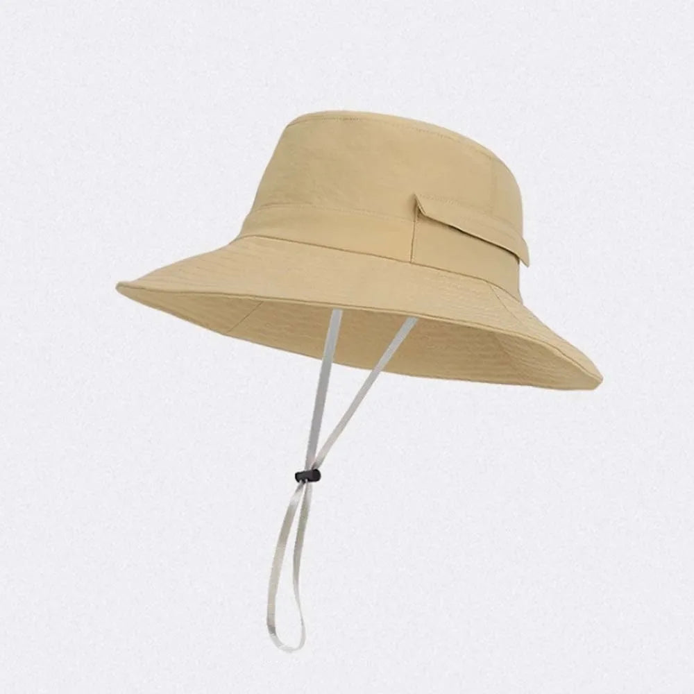 Nylon Drawstring Wide Brim Fishing Bucket Hat