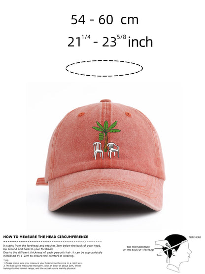 1pc Chair And Tree Print Washed Baseball Cap For Adults, Minimalist Retro Style Casual Soft Adjustable Dad Hat, Perfect As Gift