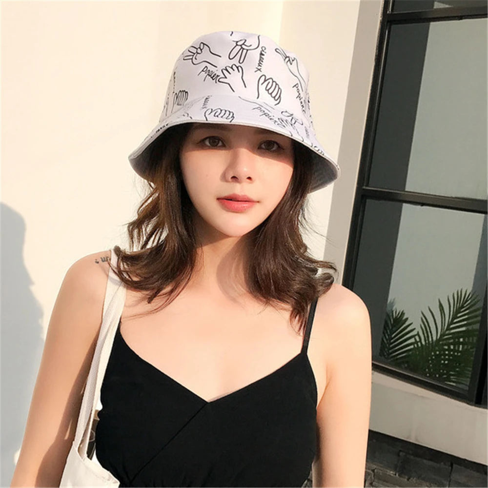 Spring Outdoor Graffiti Wide Brim Casual Bucket Hat