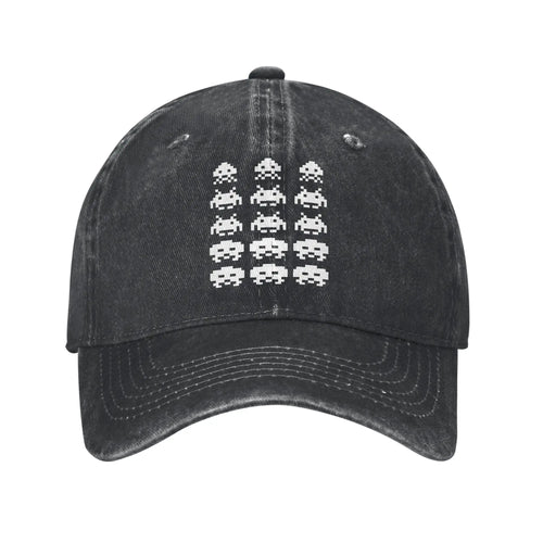 Space Invaders Vintage Distressed Washed Denim Baseball Cap