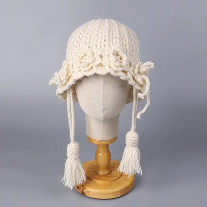 Women Thick Wool Tassel Knitted Bucket Hat