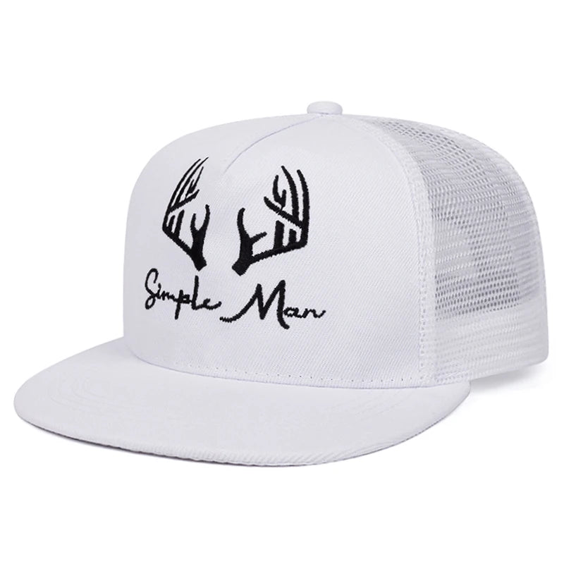 Unisex Flat Brim Letter Embroidered Mesh Snapback Cap