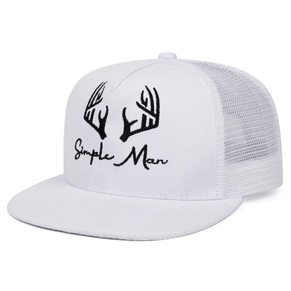 Unisex Flat Brim Letter Embroidered Mesh Snapback Cap