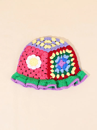 Women Flower Wool Hollow Knitted Fisherman Hat
