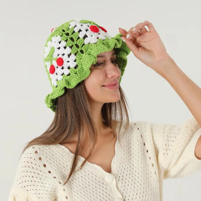 Cherry Crochet Flower Bucket Hat