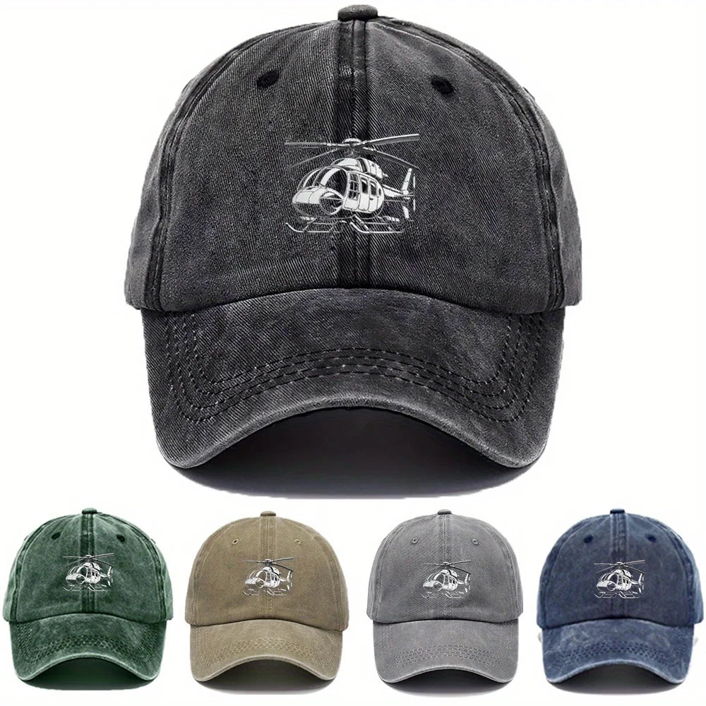 Helicopter Print Washed Baseball Cap