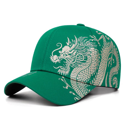 Dragon Printed Flat Brim Streetwear Snapback Cap