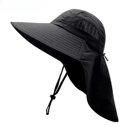 Wide Brim UV Protection Bucket Hat With Neck Flap