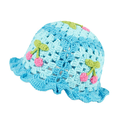 3D Cherry Crochet Ruffled Bucket Hat