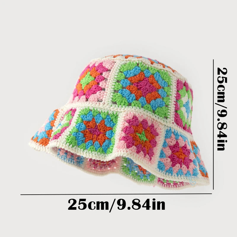 Color Patchwork Crochet Fashion Bucket Hat