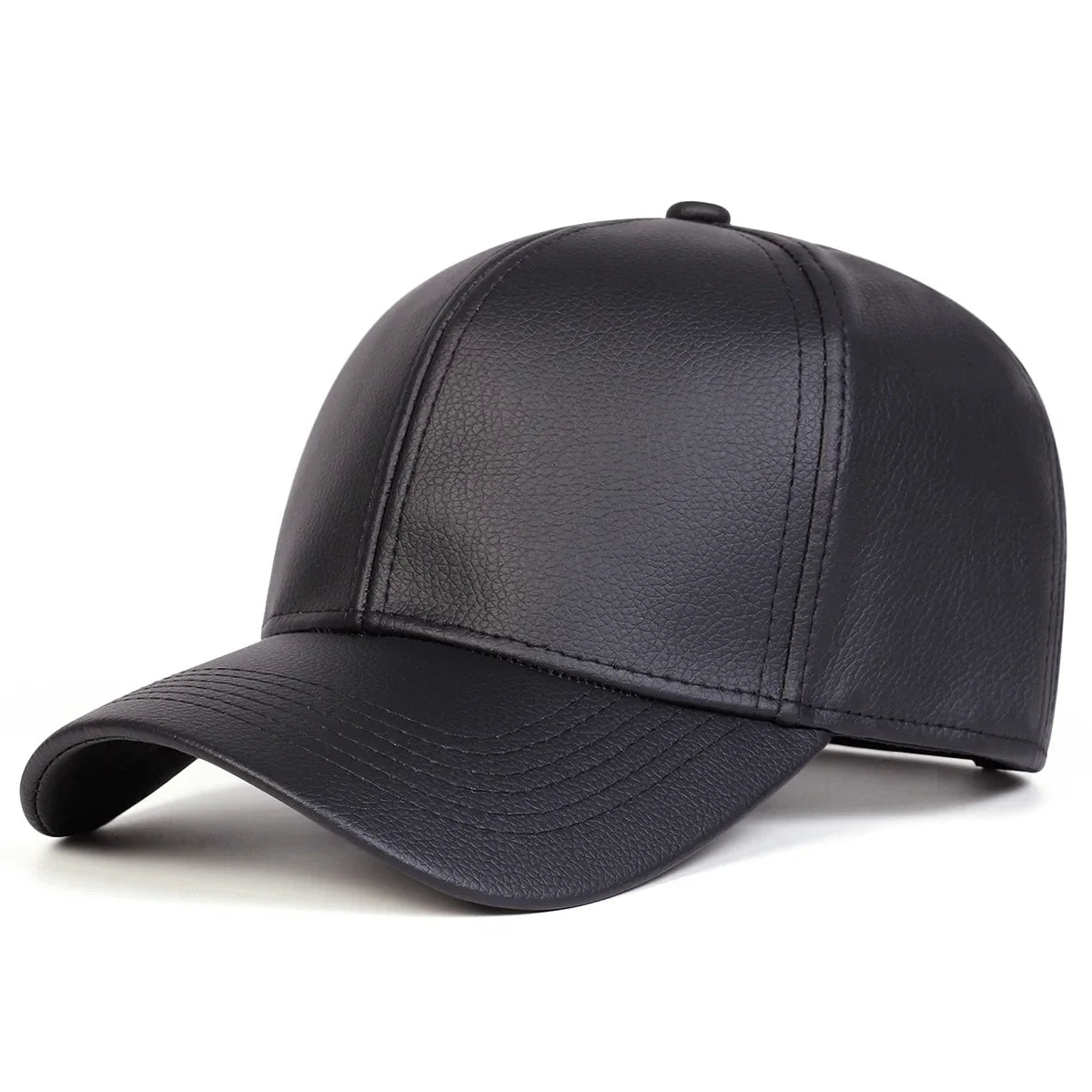Solid Color PU Leather Adjustable Snapback cap