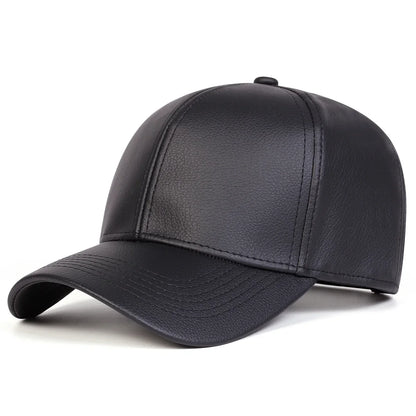 Solid Color PU Leather Adjustable Snapback cap