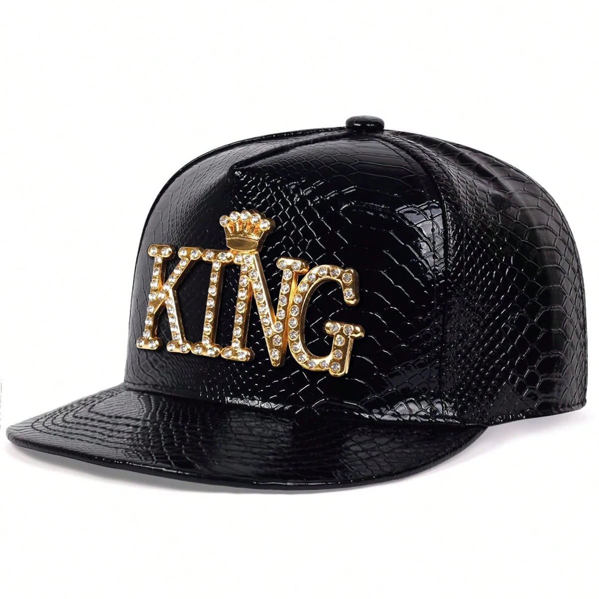 King Pattern Leather Patch Adjustable Hip-Hop Snapback Cap