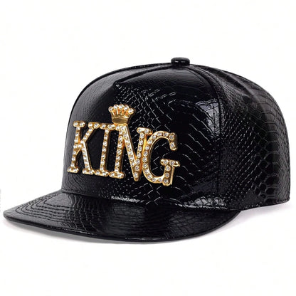 King Pattern Leather Patch Adjustable Hip-Hop Snapback Cap