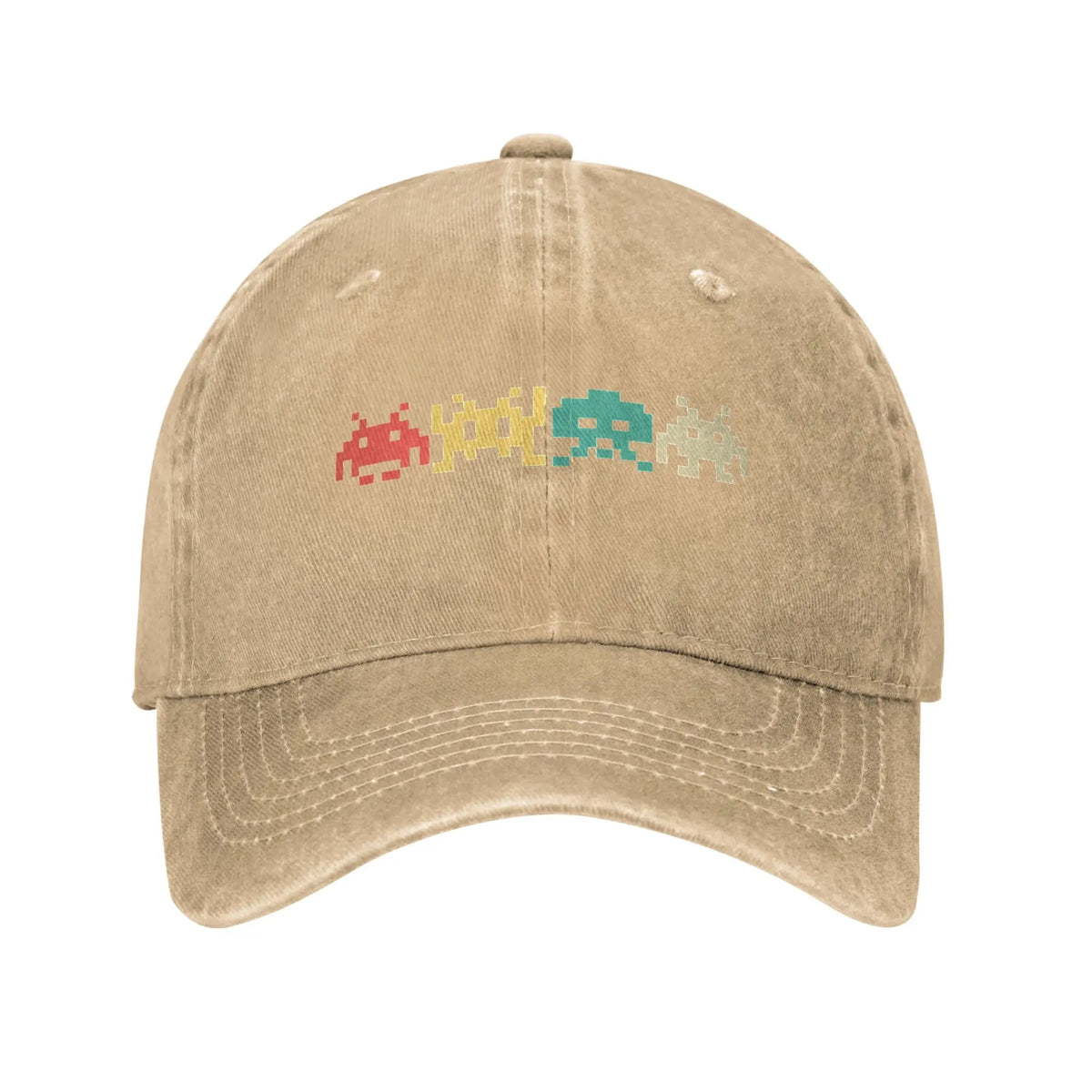 80s Space Invaders Arcade Distressed Denim Baseball Cap