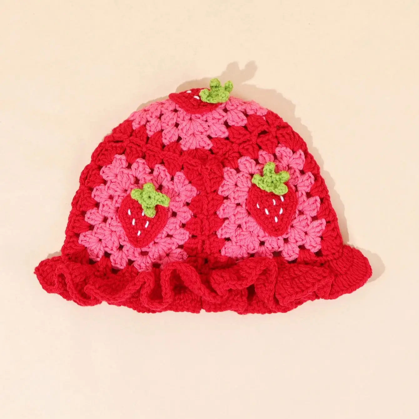 Women Strawberry Embroidery Wool Bucket Hat