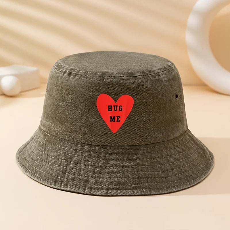 Hug Me Heart Print Bucket Hat