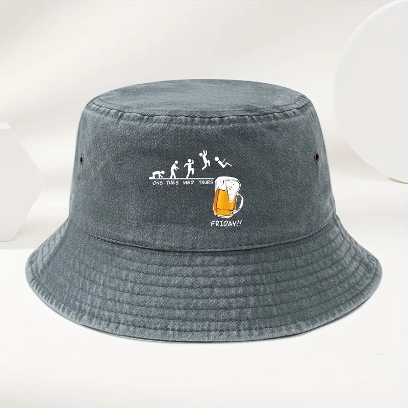 Beer Cup Print Washed Cotton Bucket Hat