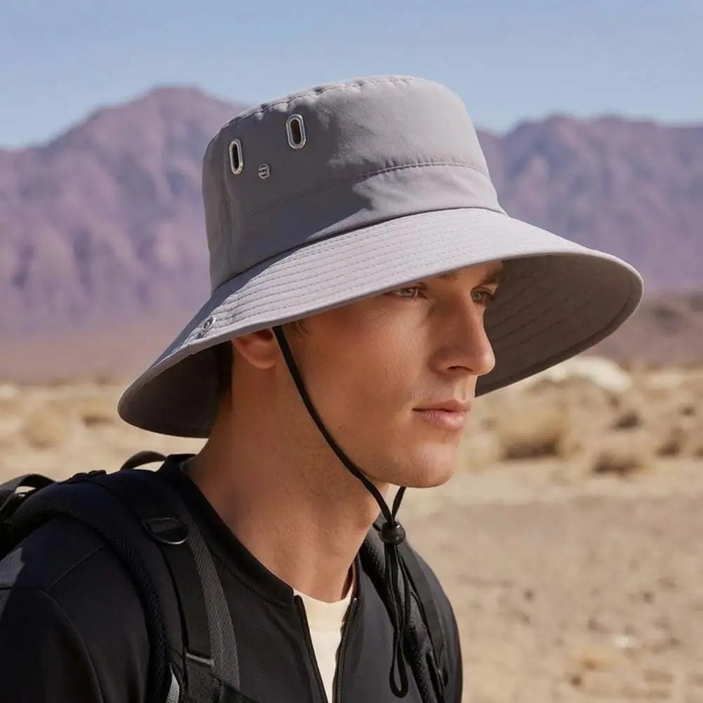 Quick-Dry Wide Brim Bucket Hat With Chin Rope