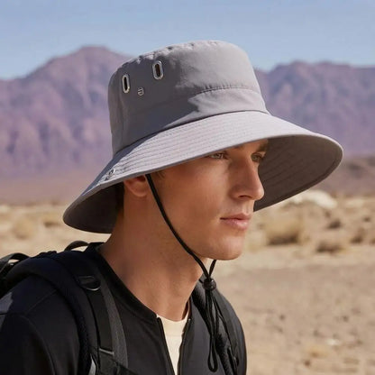 Quick-Dry Wide Brim Bucket Hat With Chin Rope