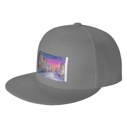 Snowfall Park City Utah Main Street Night Snapback Cap