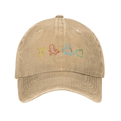Pikachu Bulbasaur Distressed Denim Baseball Cap