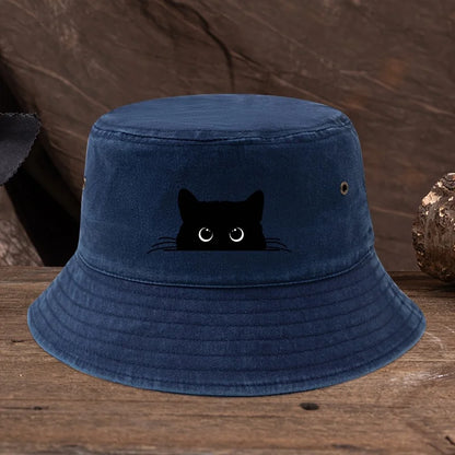 Cute Black Cat Vintage Cotton Bucket Hat