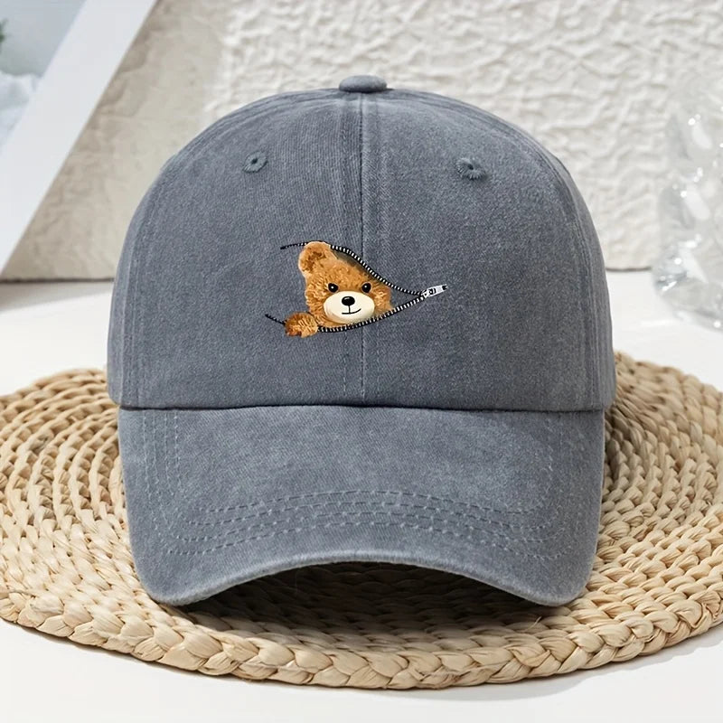 Cartoon Bear Distressed Dad Baseball Cap