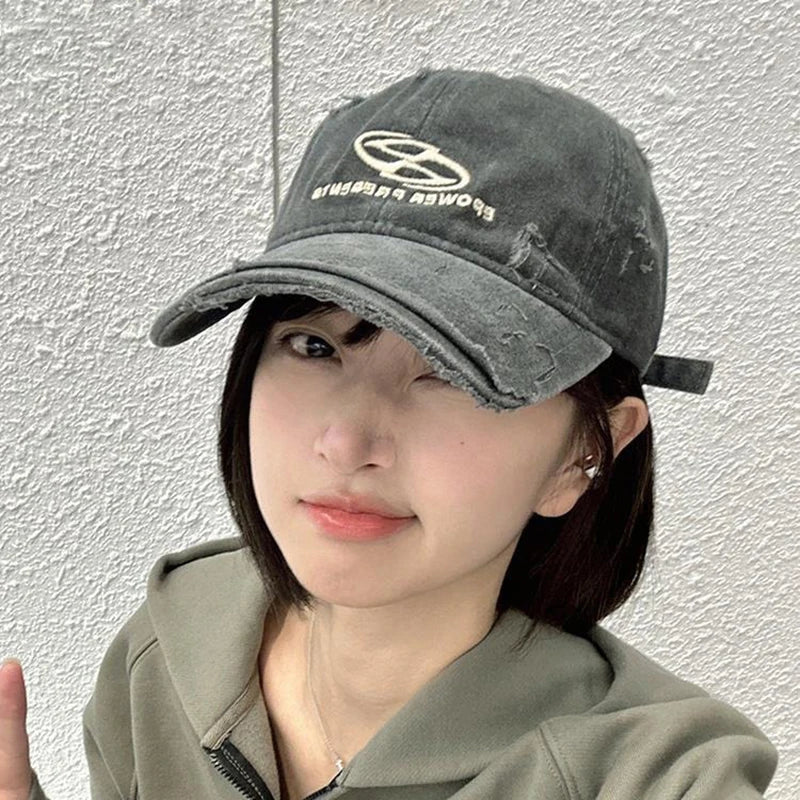 Vintage Hole Baseball Caps Man Streetwear Fashion Print Adjustable