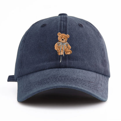 Minimalist Bow Bear Print Retro Washed Baseball Cap