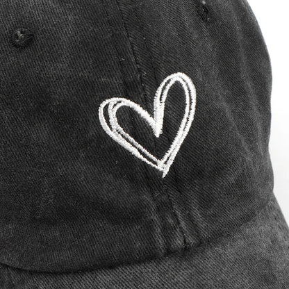 Summer Women Baseball Cap Peach Heart Embroidered Wash Denim