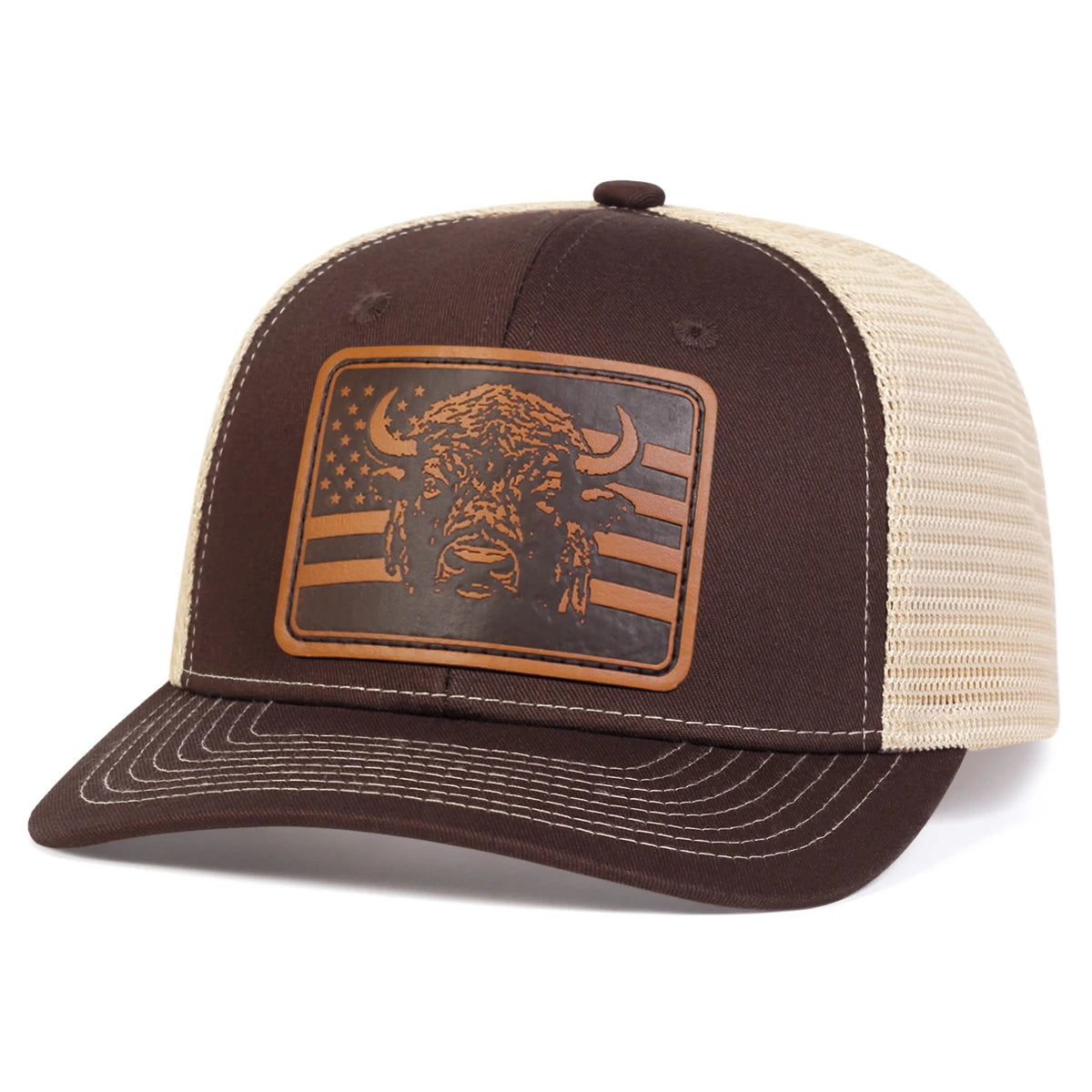 Brown Bull Head Leather Patch Adjustable Snapback Cap
