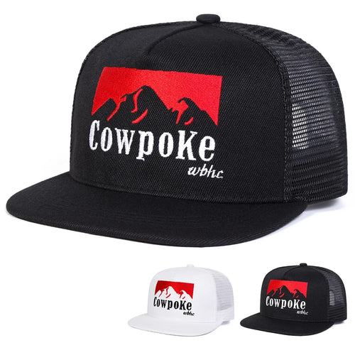 Cowpoke Letter Embroidered Mesh Snapback Cap