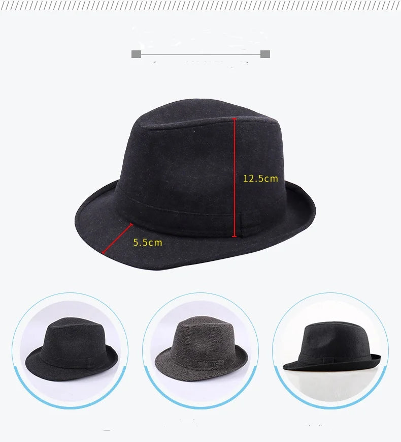 Winter Solid Woollen Fedoras For Men Top Jazz Hat