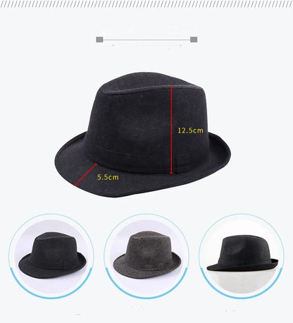 Winter Solid Woollen Fedoras For Men Top Jazz Hat