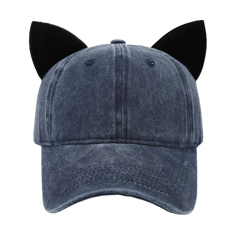 Cute Cat Ears Baseball Cap Women Summer Soft Top Caps