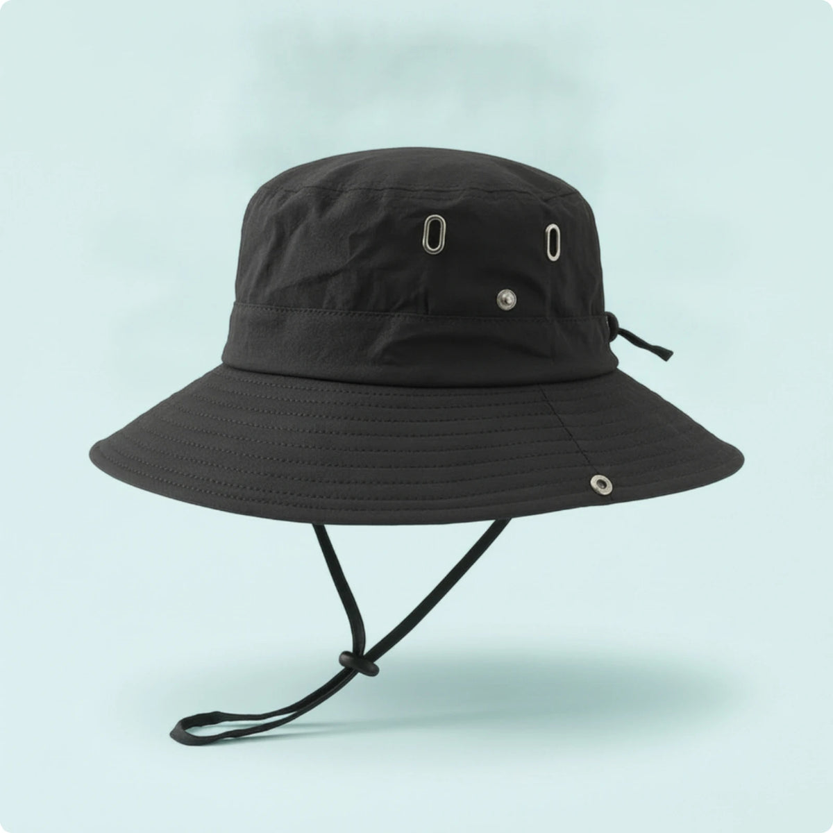 Breathable Wide Brim Bucket Hat With Chin Strap