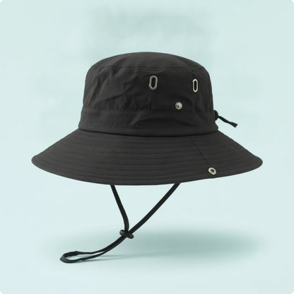 Breathable Wide Brim Bucket Hat With Chin Strap