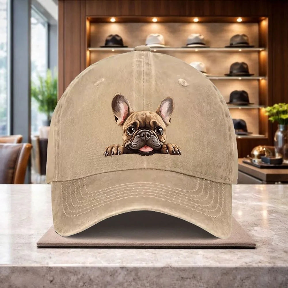 French Bulldog Trendy Denim Baseball Cap
