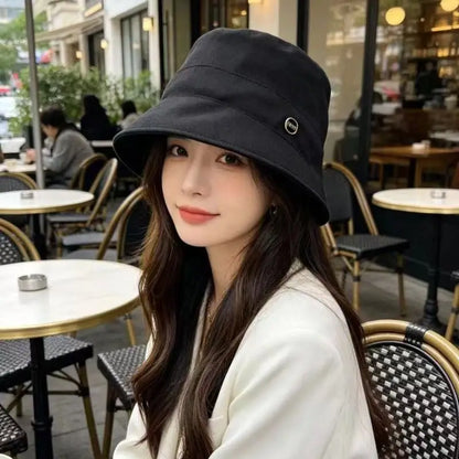 Linen Solid Color Letter Bucket Hat