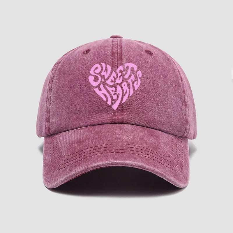 Pink Heart Shaped Letter Printed Baseball Cap Versatile For Daily