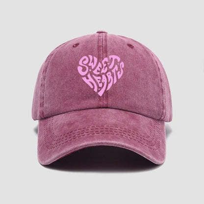 Pink Heart Shaped Letter Printed Baseball Cap Versatile For Daily