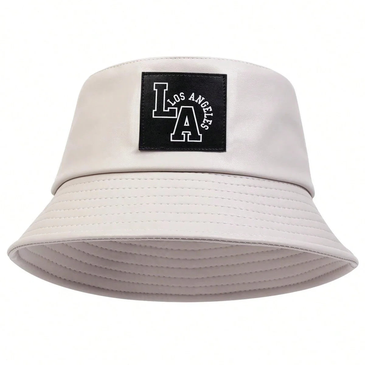 LA Letter PU Leather Bucket Hat