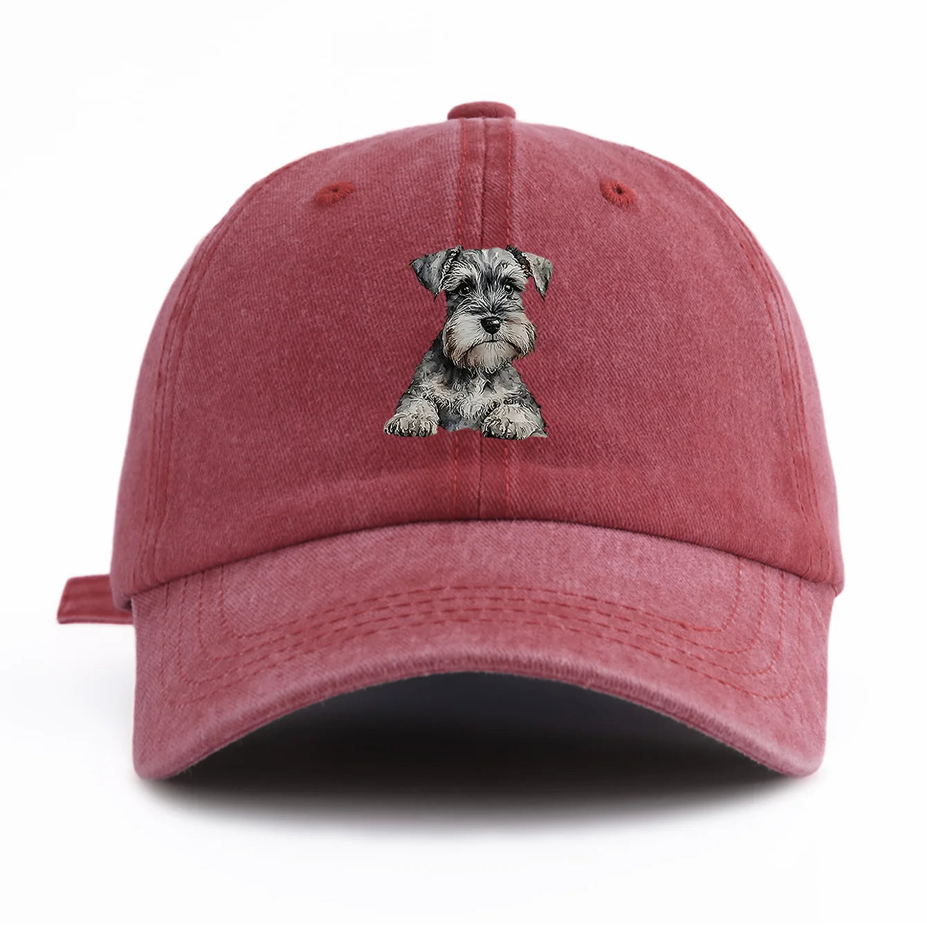 1pc Schnauzer Print Washed Baseball Cap For Adults