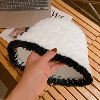 Black Plush Bucket Hat For Women Autumn And Winter